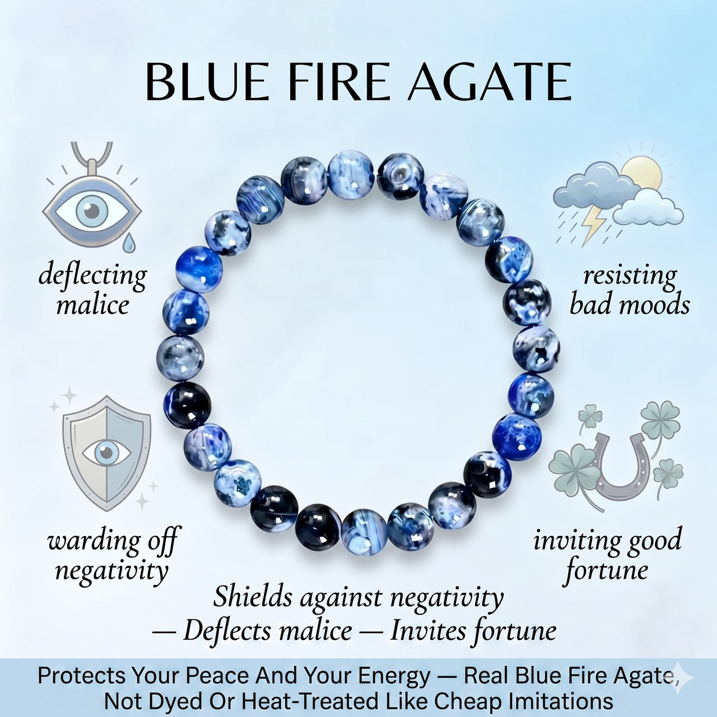 Blue Fire Agate Bracelet | Handmade Healing Crystal for Protection